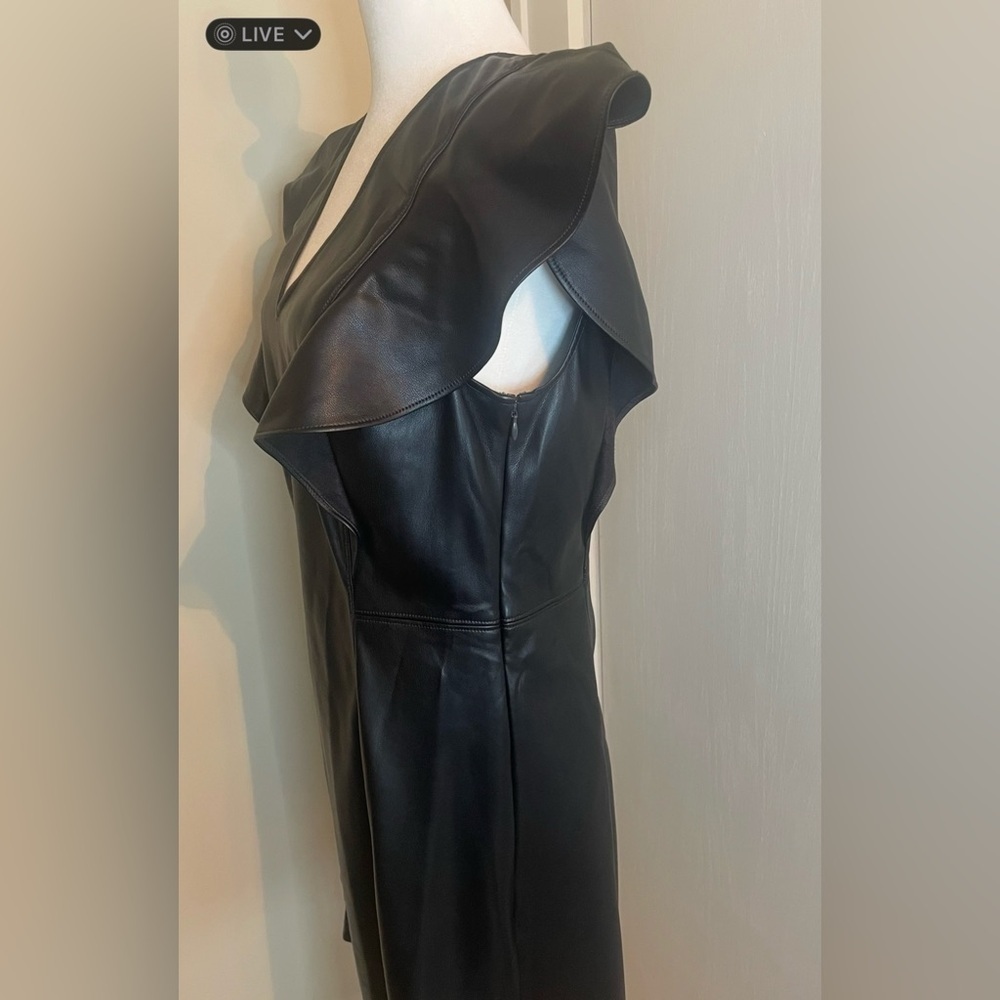 GAP, Vegan Leather, Flutter Sleeve, V-Neck ‎ A-Line Mini Dress, Black Sz 10 Tall - Picture 8 of 15